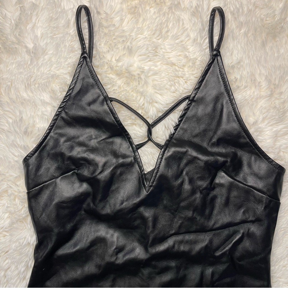 Fashion Nova Black Faux Leather Dress “Keep It Right and Tight Dress” - Picture 5 of 14